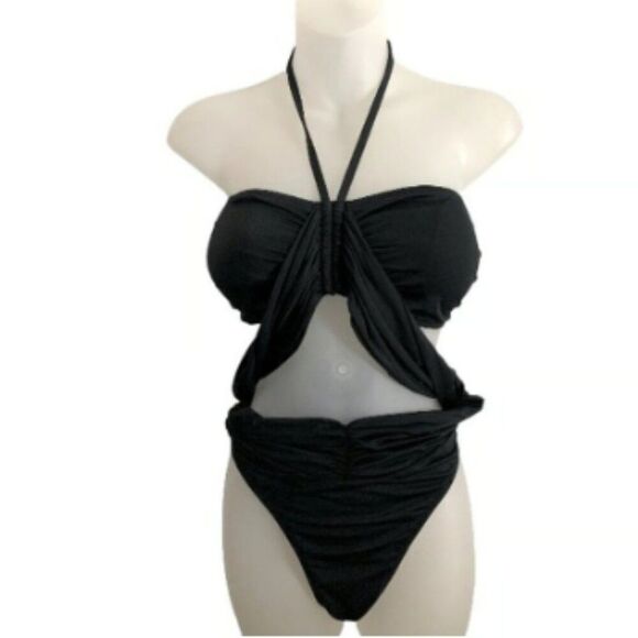 ReeBees Monokini One Piece Medium Black Halter NWOT - Picture 6 of 9